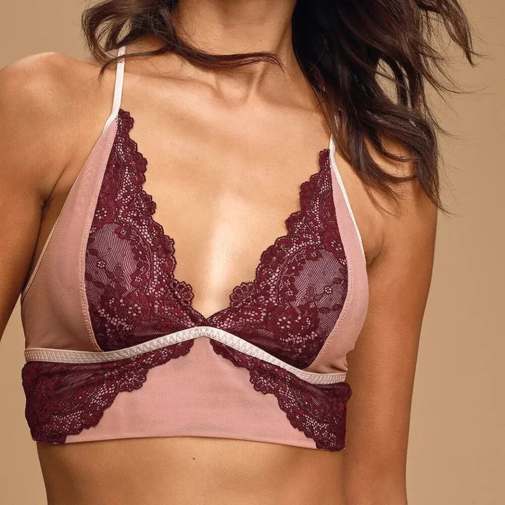 Intimately Free People Leah Soft Lace Bralette Berry Combo Lounge Coquette Boho